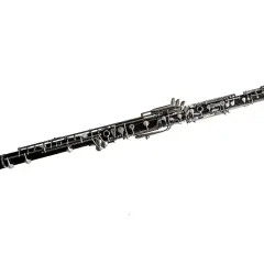Elegancki, czarny obój z metalowymi klapami, angielski instrument muzyczny, gotowy do wydobycia pięknych melodii.
