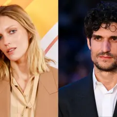 Anja Rubik z partnerem, uśmiechnięta modelka obok poważnego mężczyzny.
