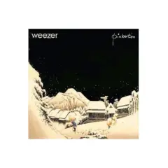 Okładka albumu Weezer "Pinkerton" przedstawia zimowy krajobraz z zasypanymi śniegiem domkami i dwiema postaciami.