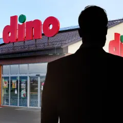 Sylwetka mężczyzny przed sklepem Dino. Czy to właśnie tutaj Tomasz Biernacki gdzie mieszka?