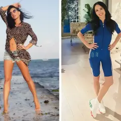 Justyna Steczkowska waga: artystka w stylizacji plażowej i sportowym kombinezonie.