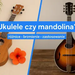 Ukulele i mandolina, instrumenty strunowe podobne do lutni, obok siebie.