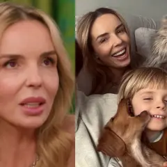 Agnieszka Włodarczyk z dziećmi i kotem. Uśmiechnięta mama, jej syn i piesek.