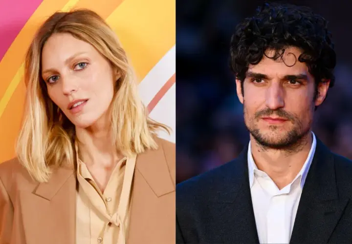 Anja Rubik z partnerem, uśmiechnięta modelka obok poważnego mężczyzny.