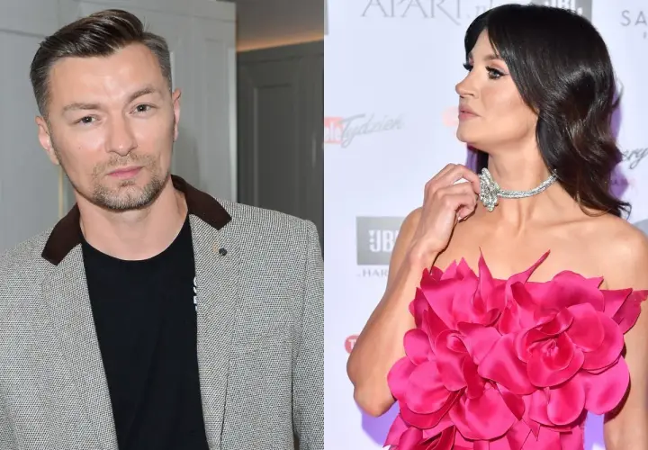 Sylwia Grzeszczak i Liber na gali. Ona w fuksjowej sukni i biżuterii, on w marynarce.