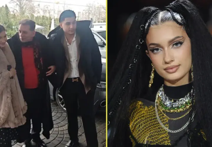 Viki Gabor z rodziną. Mężczyzna w białej koszuli i czarnej kurtce, obok niego kobieta w beżowym płaszczu.