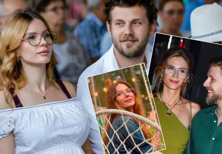 Królikowski z nową partnerką, uśmiechnięci i w okularach. W tle widać fragmenty innych zdjęć.