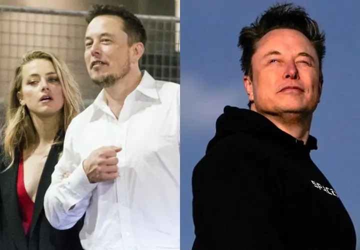 Amber Heard i Elon Musk razem, a obok Elon Musk w bluzie z napisem "SPACE".