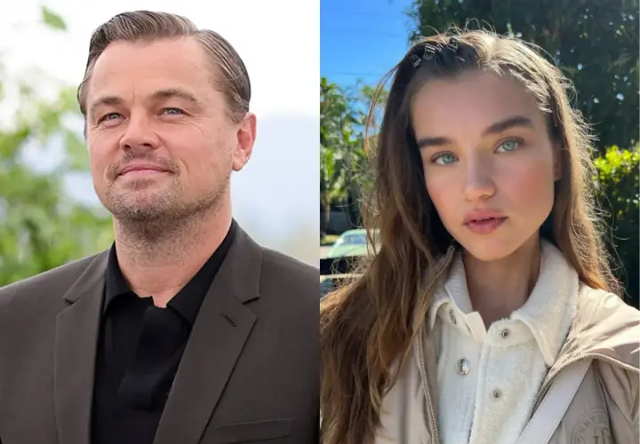 Leonardo DiCaprio, znany z filmów i swojego wzrostu, obok młodej kobiety z niebieskimi oczami.