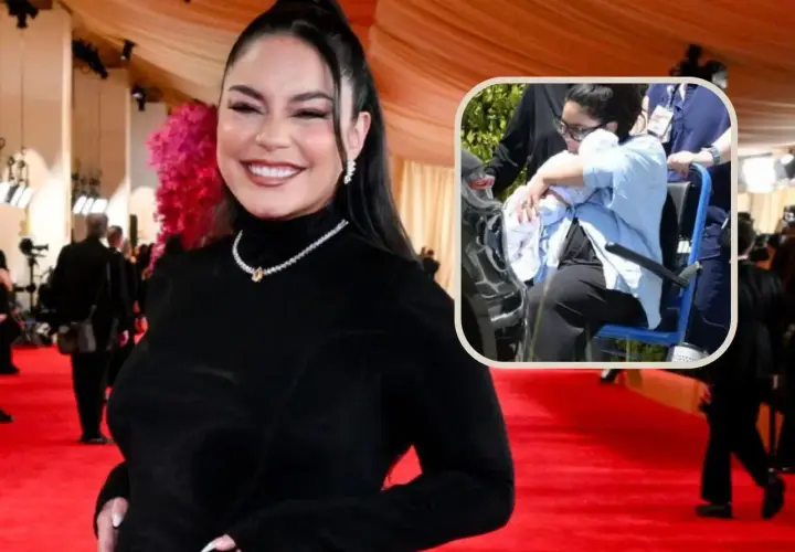 Vanessa Hudgens na czerwonym dywanie i z dzieckiem w wózku.