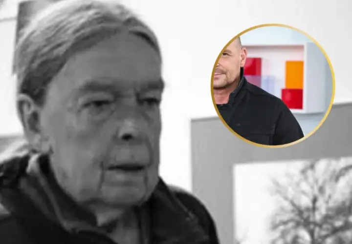 Portret starszego mężczyzny i wizerunek młodszego w okręgu. Jacek Gulczyński wiek jest widoczny na twarzach obu panów.