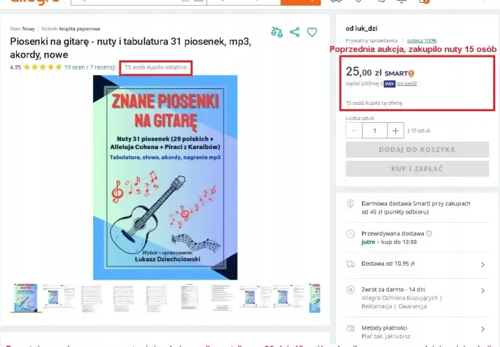 Okładka książki "Znane piosenki na gitarę" z ilustracją gitary i nutami.