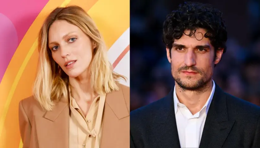 Anja Rubik z partnerem, uśmiechnięta modelka obok poważnego mężczyzny.