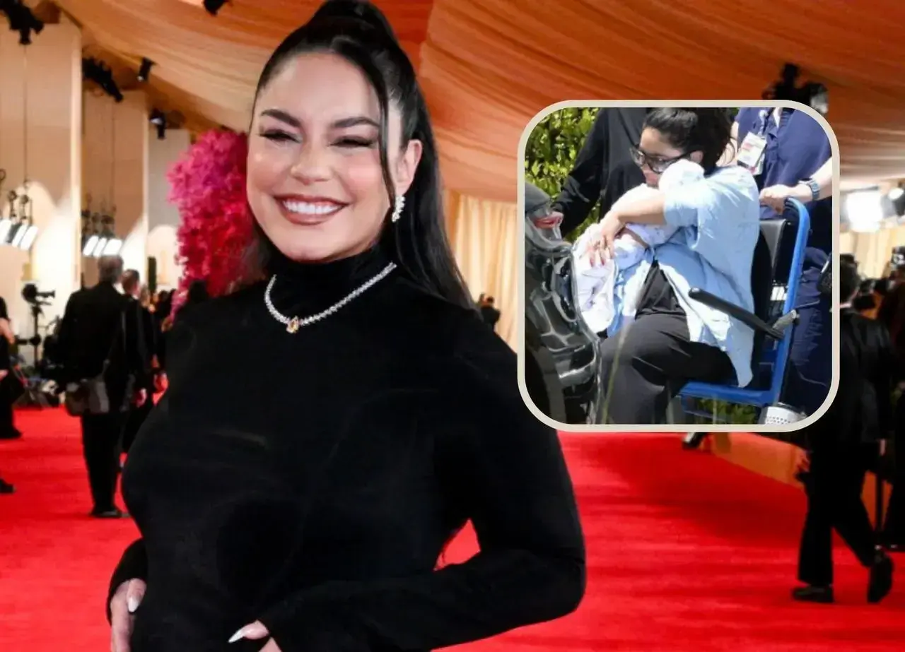 Vanessa Hudgens na czerwonym dywanie i z dzieckiem w wózku.