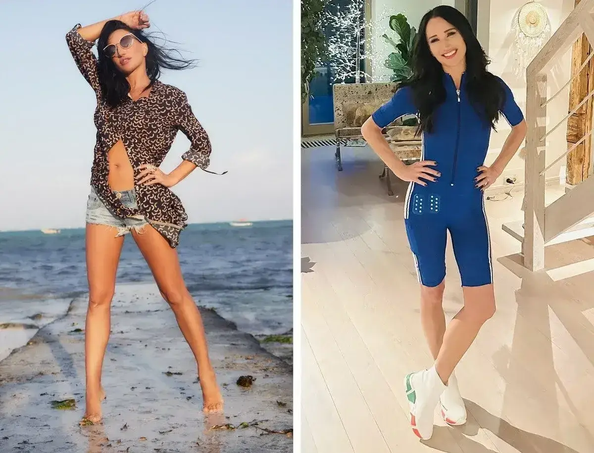 Justyna Steczkowska waga: artystka w stylizacji plażowej i sportowym kombinezonie.