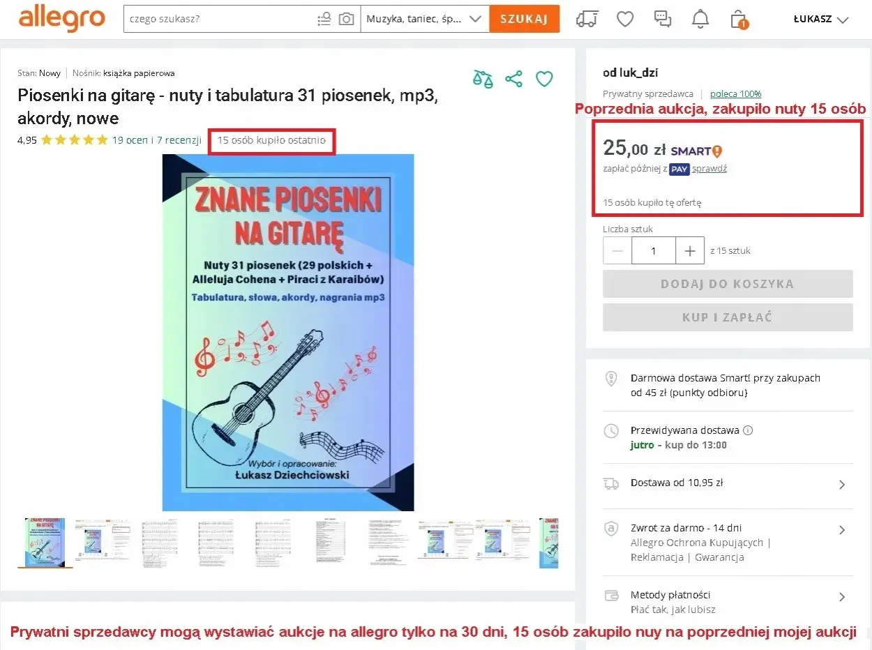 Okładka książki "Znane piosenki na gitarę" z ilustracją gitary i nutami.