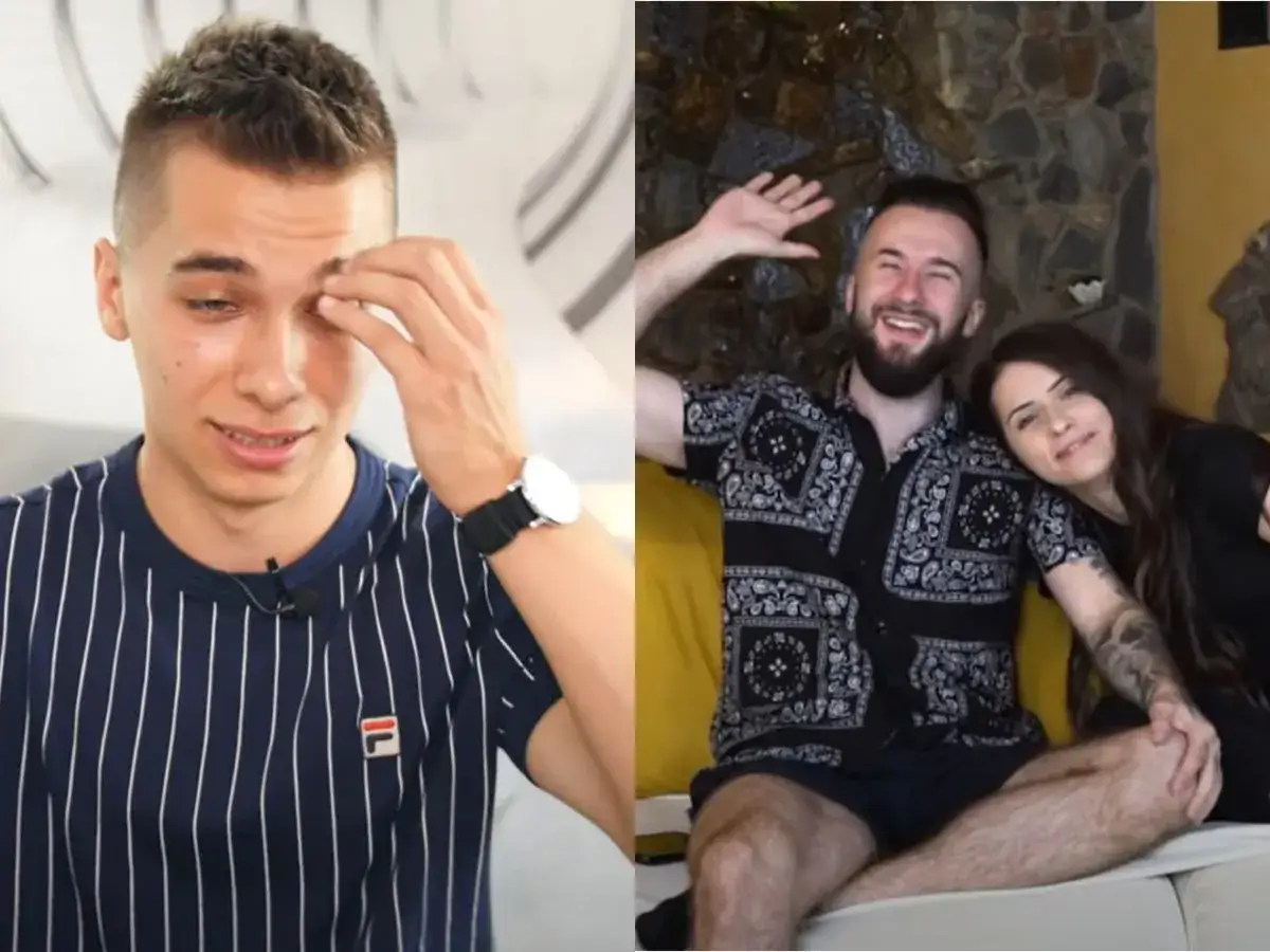 Rozdarty Friz, gdy Kinga zdradza go z innym. Uśmiechnięta para na drugim planie.