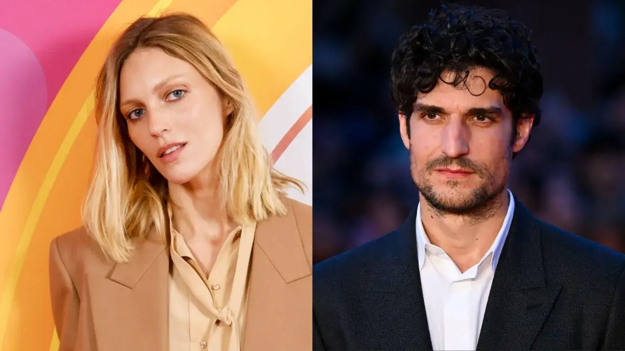 Anja Rubik z partnerem, uśmiechnięta modelka obok poważnego mężczyzny.