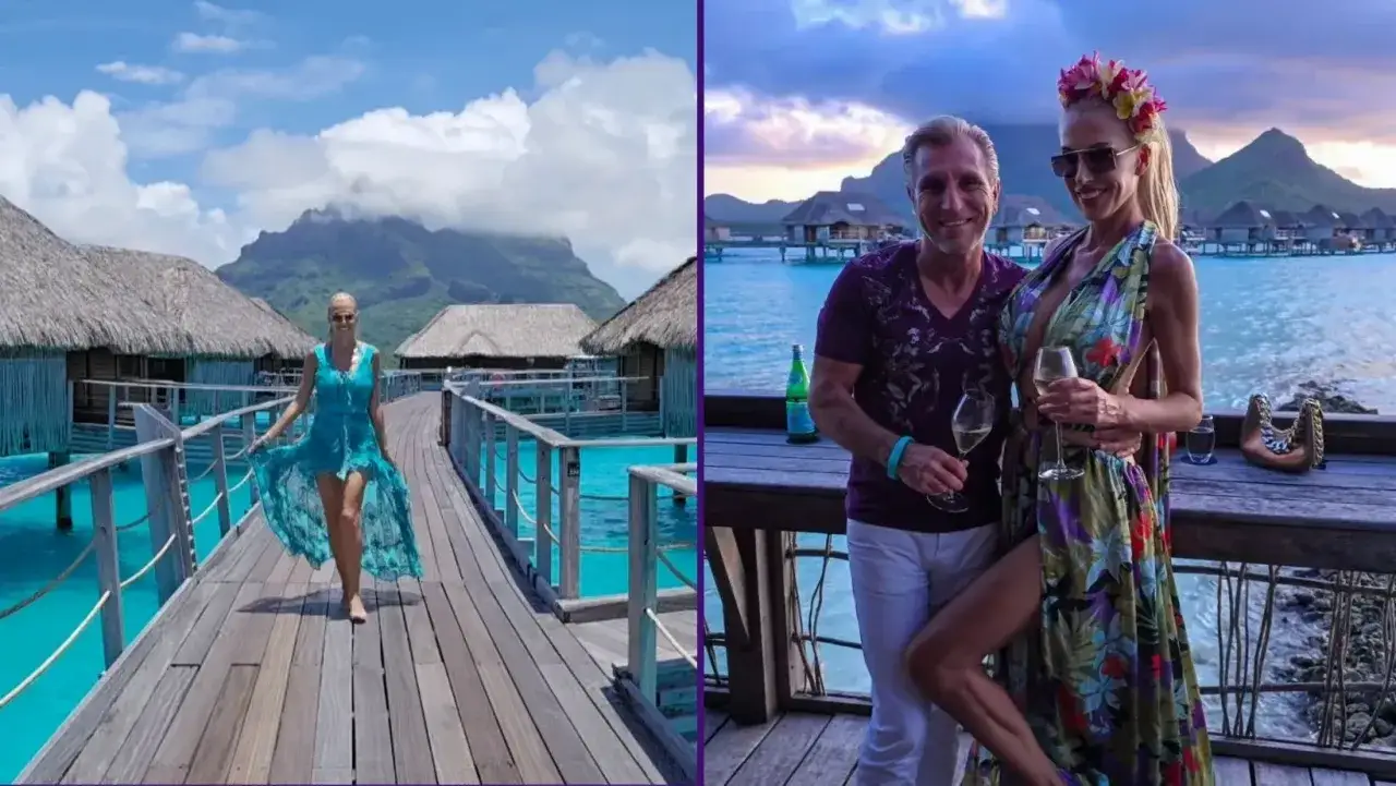 Aneta Glam z partnerem cieszą się wakacjami na Bora Bora. Romantyczny zachód słońca i drinki.